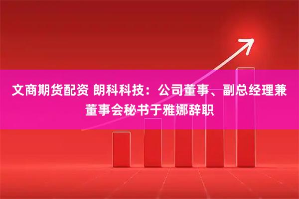 文商期货配资 朗科科技:公司董事、副总经理兼董事会秘书于雅娜辞职